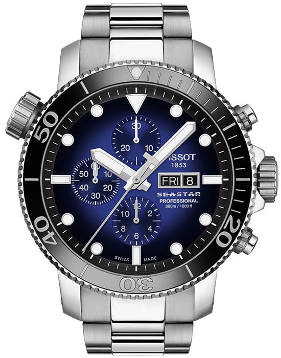 Tissot Tissot Seastar 1000 Professional Automatic Chronograph T120.614.11.041.00 Seastar 1000 T1206141104100 механические мужские часы синий циферблат, браслет нержавеющая сталь — вид спереди